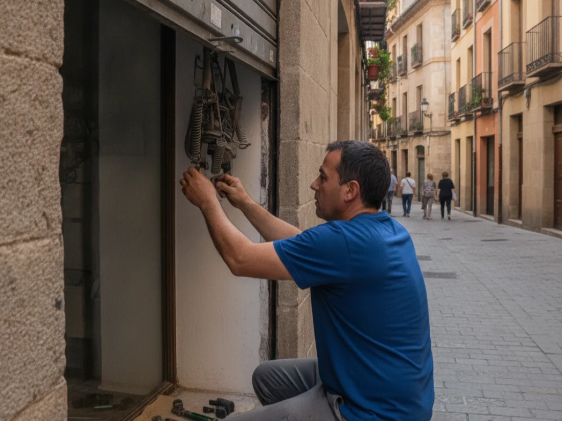 Persiana metálica de un comercio reparada en El Prat de Llobregat